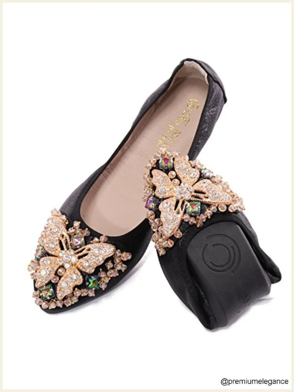 Foldable Sequin Rhinestone Ballet Flats Pointed Toe Slip On Dress Shoes
